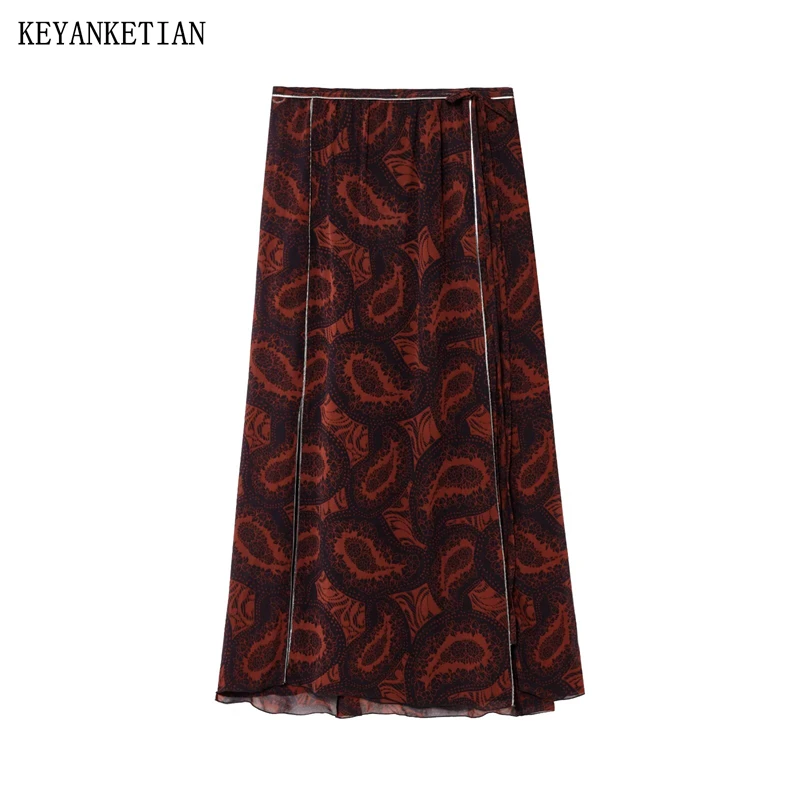 KEYANKETIAN Summer New Ethnic style Paisley Print MIDI Skirt Women's Bindin Decorationg Lace Up Knotted High Waist Long Skirt
KEYANKETIAN Summer New Ethnic style Paisley Print MIDI Skirt Women's Bindin Decorationg Lace Up Knotted High Waist Long Skirt
