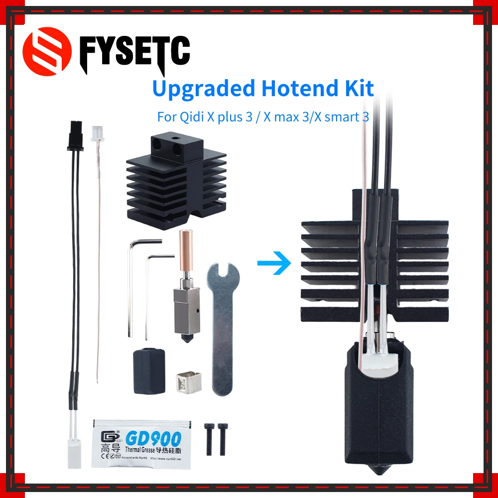 Комплект Hotend для Qidi X plus 3/X max 3/X Smart 3, оснащенный насадкой, быстрое нагревание, устойчивость к высоким температурам, для 3D-печати
Комплект Hotend для Qidi X plus 3/X max 3/X Smart 3, оснащенный насадкой, быстрое нагревание, устойчивость к высоким температурам, для 3D-печати