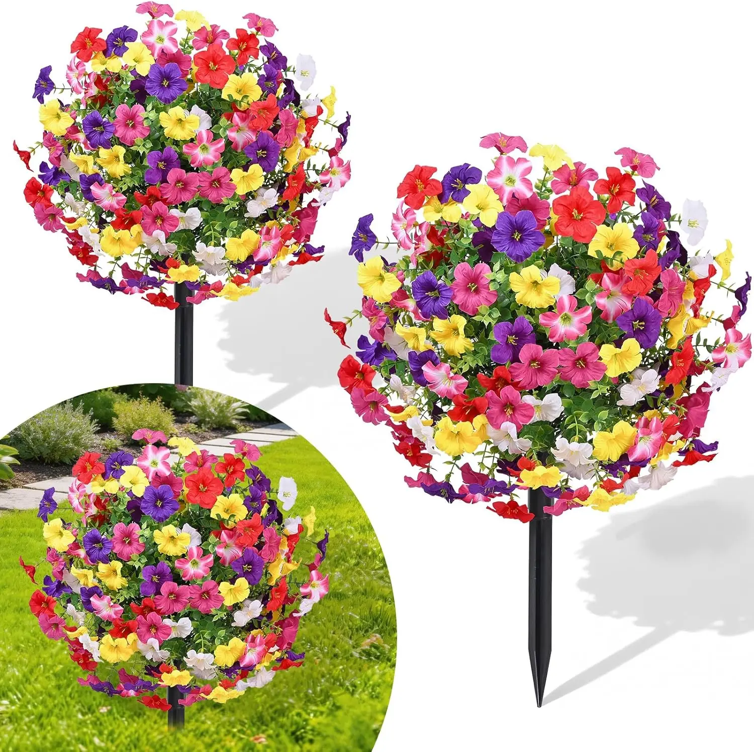 23" Artificial Boxwood ry Ball Trees with Petunias Flowers, Set of 2 Faux Outdoor Plants with Ground Spike for Outdoor
23" Artificial Boxwood ry Ball Trees with Petunias Flowers, Set of 2 Faux Outdoor Plants with Ground Spike for Outdoor