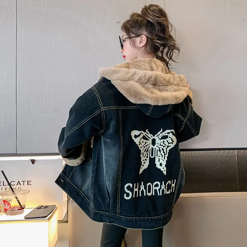 Children Girls Denim Jacket Hoode Black Blue Warm Outerwear Autumn Winter Plus Thick Velvet Jacket for Kids 4 6 8 10 12 13 14 Y
Children Girls Denim Jacket Hoode Black Blue Warm Outerwear Autumn Winter Plus Thick Velvet Jacket for Kids 4 6 8 10 12 13 14 Y