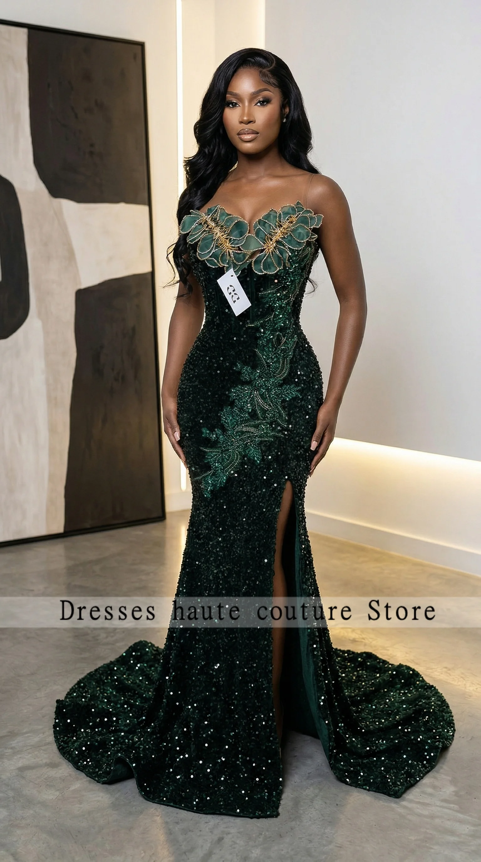 Opulent Dark Green Strapless Mermaid Diamond Prom Dress 2026 3D Floral Beaded Sequin Sweep Train Gown Evening Dress Customized
Opulent Dark Green Strapless Mermaid Diamond Prom Dress 2026 3D Floral Beaded Sequin Sweep Train Gown Evening Dress Customized