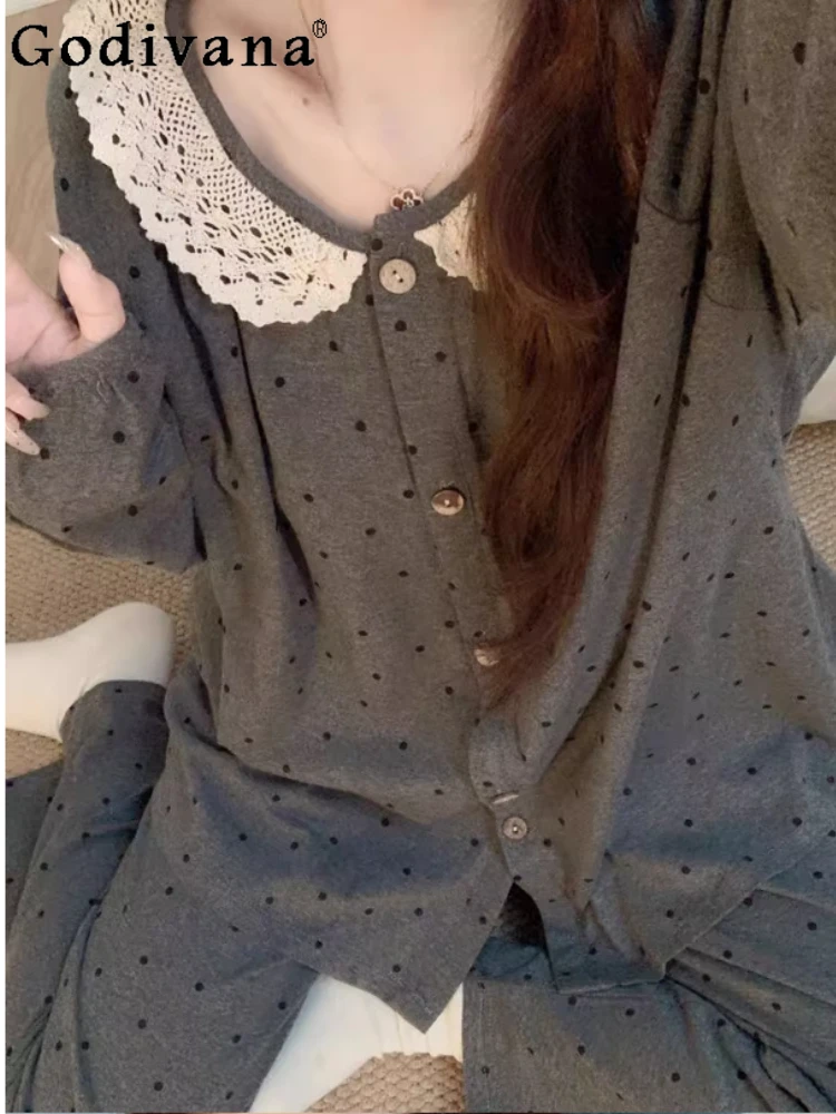 Plus Size Japanese Sweet Lace Long Sleeve Trousers Pajamas Women Spring Autumn Comfortable Age-reducing Loose Loungewear Sets
Plus Size Japanese Sweet Lace Long Sleeve Trousers Pajamas Women Spring Autumn Comfortable Age-reducing Loose Loungewear Sets