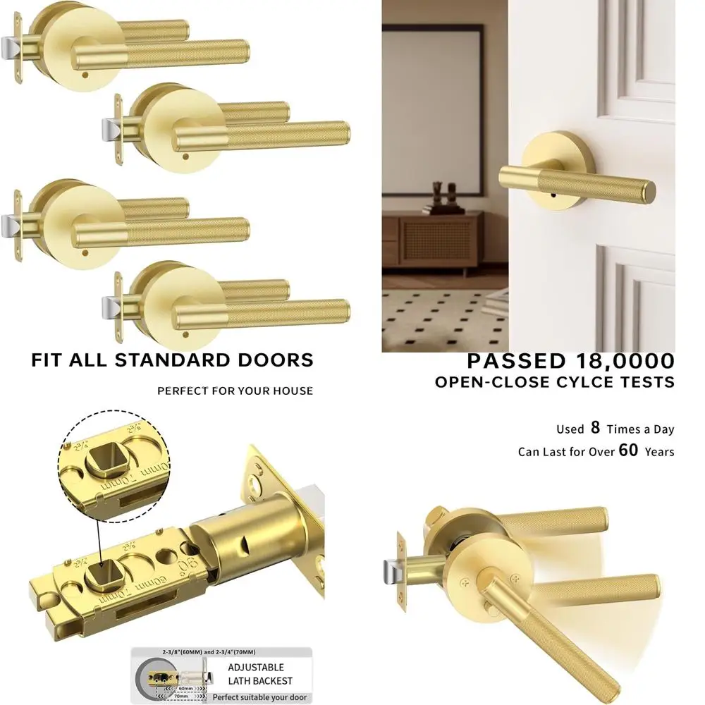 Gold Door Handles with Locks, Suitable for Indoor, Bedroom, and Bathroom Use, Heavy-Duty Brushed Gold Finish, Right-Sided Levers
Gold Door Handles with Locks, Suitable for Indoor, Bedroom, and Bathroom Use, Heavy-Duty Brushed Gold Finish, Right-Sided Levers