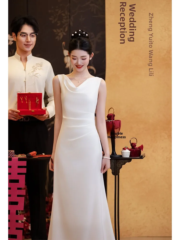Ele White Wedding Dr with Train for Registry And Wedding Banquet Fi Tail Gown New Bride Toasting Costume
Ele White Wedding Dr with Train for Registry And Wedding Banquet Fi Tail Gown New Bride Toasting Costume