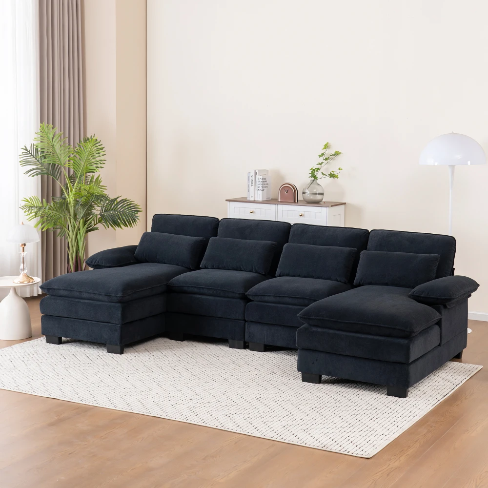 Роскошный модульный диван-секционный гарнитур U-образной формы 111,8 дюйма, велюровый диван-облако, современный 4-местный комплект для гостиной с мягкими подушками
Роскошный модульный диван-секционный гарнитур U-образной формы 111,8 дюйма, велюровый диван-облако, современный 4-местный комплект для гостиной с мягкими подушками