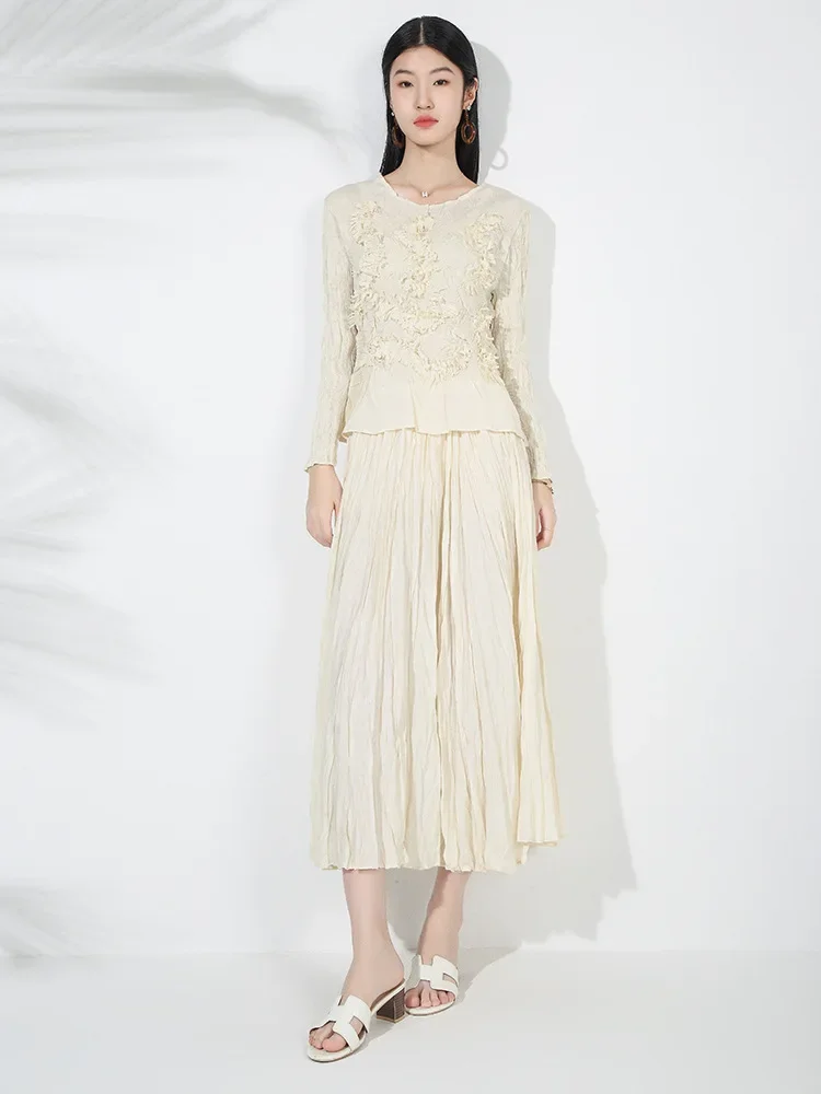 Women Chic Suit Miyake 2025 New Pleated Set Solid Colour Embroidery Long Sleeve Shirt Elastic Waist Half Body Skirt Two Piece
Women Chic Suit Miyake 2025 New Pleated Set Solid Colour Embroidery Long Sleeve Shirt Elastic Waist Half Body Skirt Two Piece