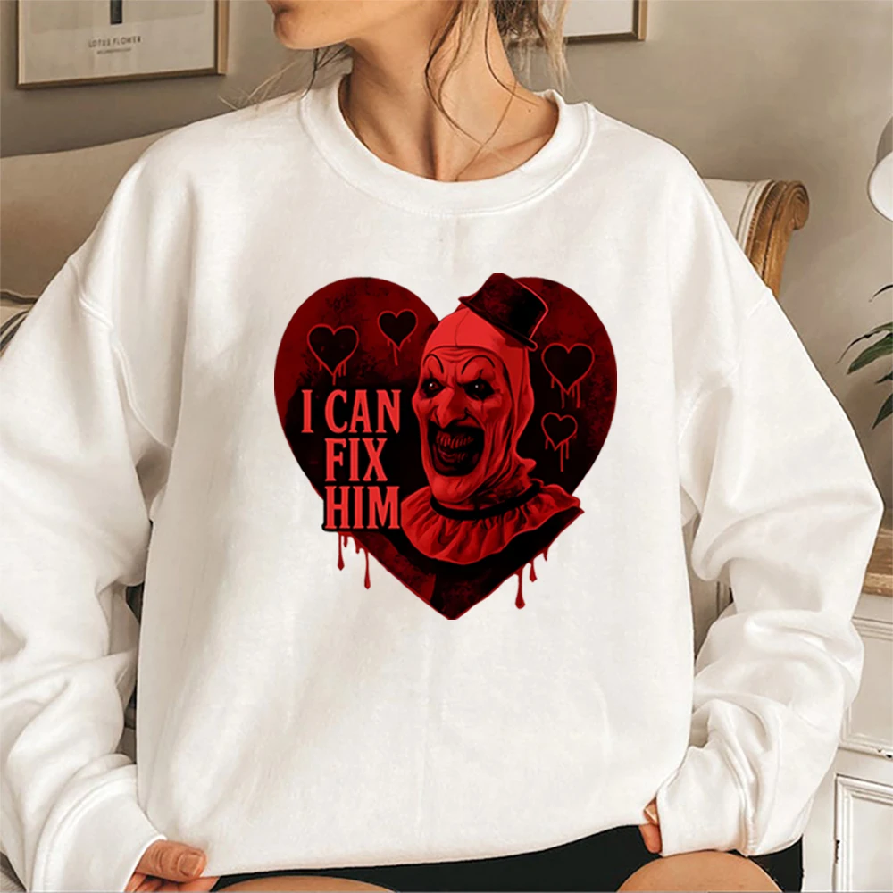 Толстовка Art The Clown Terrifier, страшный клоун ужасов, толстовка с жутким сердцем, забавные рубашки «Я могу исправить его», готический свитшот на Хэллоуин
Толстовка Art The Clown Terrifier, страшный клоун ужасов, толстовка с жутким сердцем, забавные рубашки «Я могу исправить его», готический свитшот на Хэллоуин