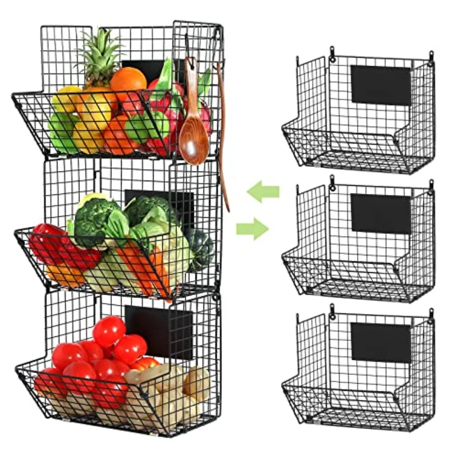 Metal Wire Basket Wall Mount, 3 Tier Wall Storage Basket Organizer with Hanging Hooks Chalkboards, Rustic Kitchen Fruit Produce
Metal Wire Basket Wall Mount, 3 Tier Wall Storage Basket Organizer with Hanging Hooks Chalkboards, Rustic Kitchen Fruit Produce