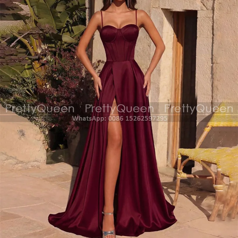 A Line High Split Bridesmaid Dresses Long Spaghetti Straps Sleeveless Customized Sexy Wedding Party Dress For Women
A Line High Split Bridesmaid Dresses Long Spaghetti Straps Sleeveless Customized Sexy Wedding Party Dress For Women