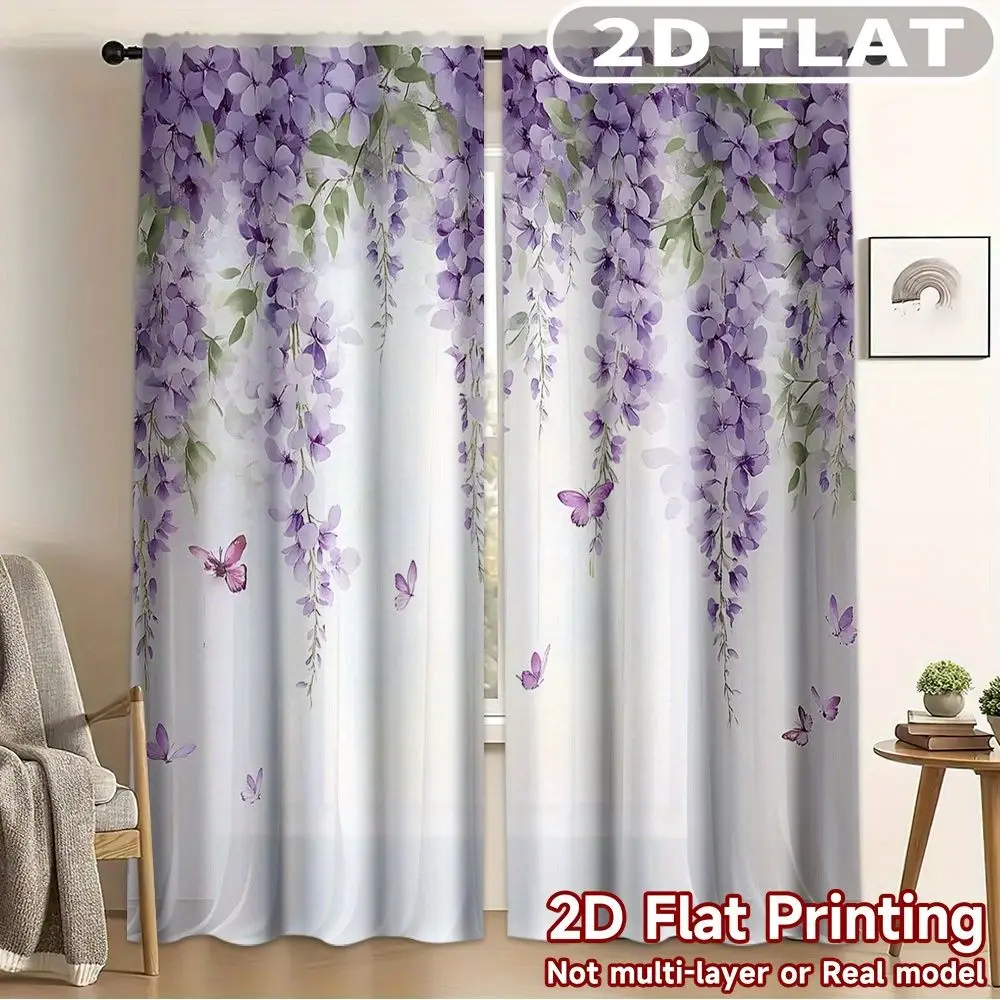 2pcs Curtains Purple Wisteria Flowers And Butterflies Perfect for Balcony, Bedroom, Study, Living Room, for Spring & Summer
2pcs Curtains Purple Wisteria Flowers And Butterflies Perfect for Balcony, Bedroom, Study, Living Room, for Spring & Summer