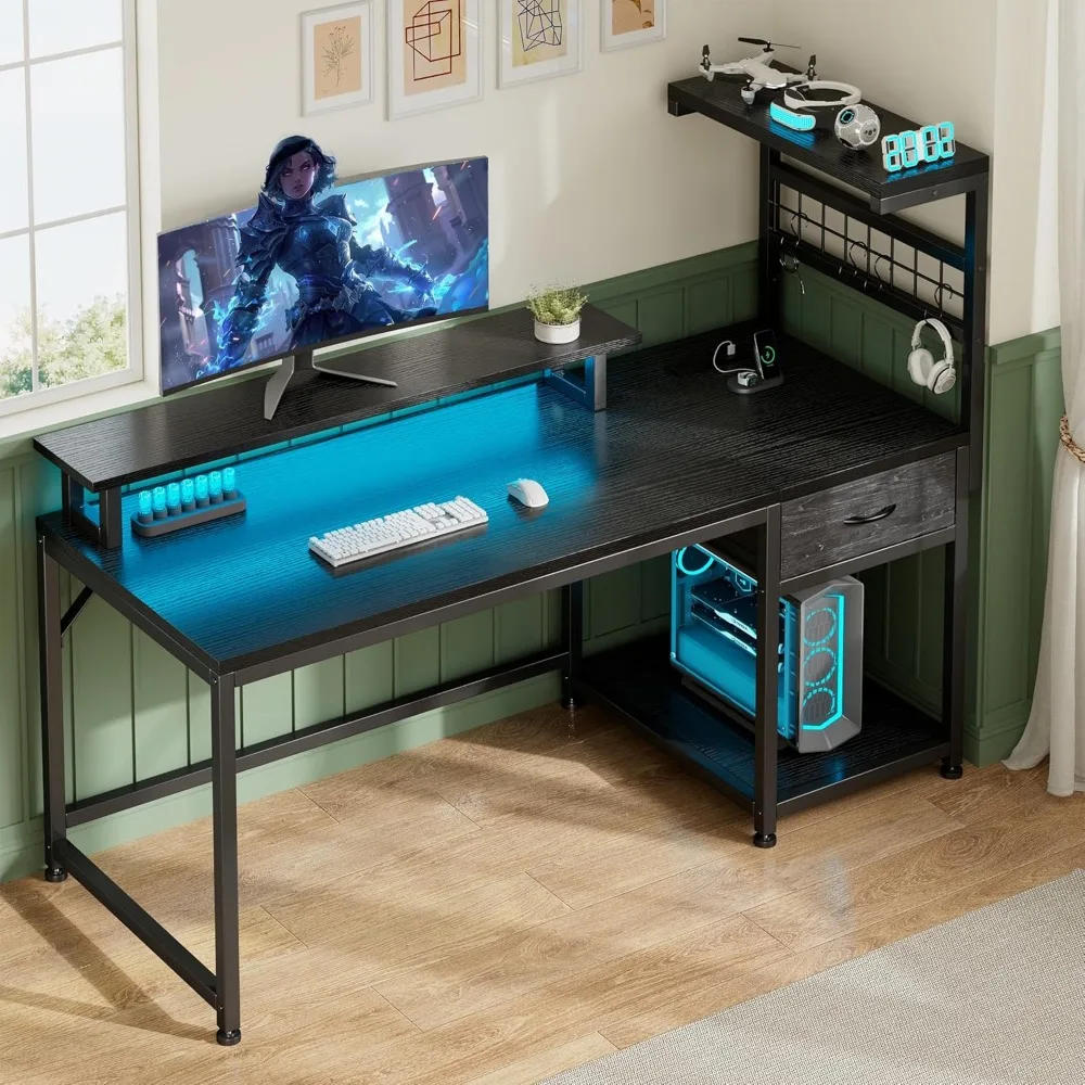 48" Computer Desk with Drawers,Gaming Desk with LED Light,Power Outlets,Home Office Desks with Monitor Stand,Corner Desk for Be
48" Computer Desk with Drawers,Gaming Desk with LED Light,Power Outlets,Home Office Desks with Monitor Stand,Corner Desk for Be