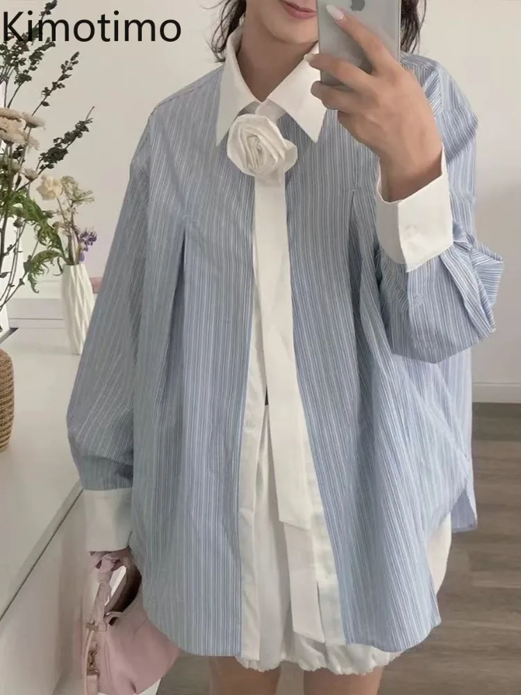 Kimotimo Blue Striped Long Sleeve Shirt Women Spring Spliced Flower Contrast Color Loose Tops Casual Fashion Versatile Blouses
Kimotimo Blue Striped Long Sleeve Shirt Women Spring Spliced Flower Contrast Color Loose Tops Casual Fashion Versatile Blouses