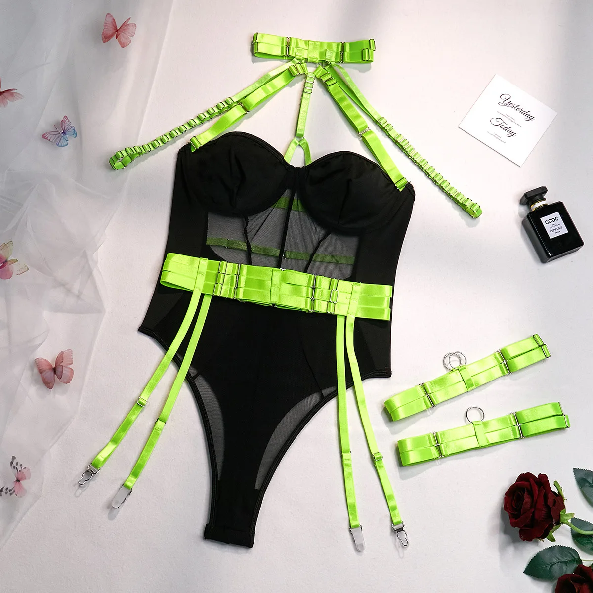 Sexy Women's Mesh Sheer Bustier Corset Bodysuit with Garter Belt Erotic See Through Woman Tight Lingerie Set Halter Strap
Sexy Women's Mesh Sheer Bustier Corset Bodysuit with Garter Belt Erotic See Through Woman Tight Lingerie Set Halter Strap