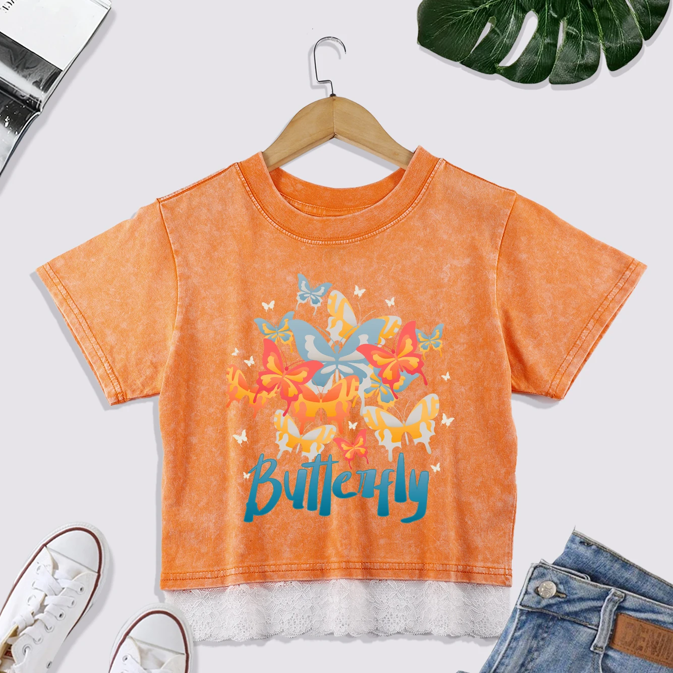 Colorful Butterfly Print Washed T-Shirts Women Cotton Crop Trendy Top All-Match Creative Tops Slim Splicing Female T Shirt
Colorful Butterfly Print Washed T-Shirts Women Cotton Crop Trendy Top All-Match Creative Tops Slim Splicing Female T Shirt