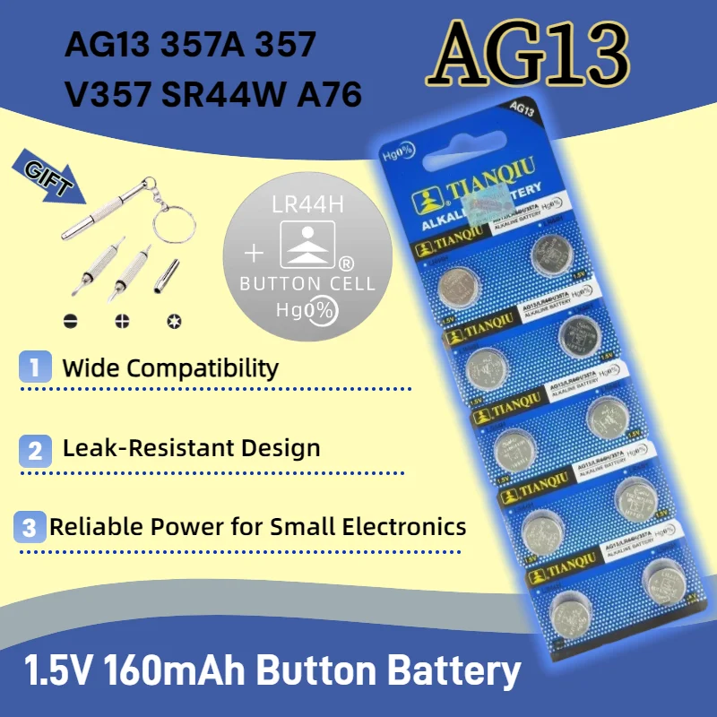 Hot 10-100PCS AG13 LR44 High Percormance 1.5V 357 A76 SR44W LR1154 Button Coin RW82 SR1154 SP76 Batteries for Watch Toys Remote
Hot 10-100PCS AG13 LR44 High Percormance 1.5V 357 A76 SR44W LR1154 Button Coin RW82 SR1154 SP76 Batteries for Watch Toys Remote