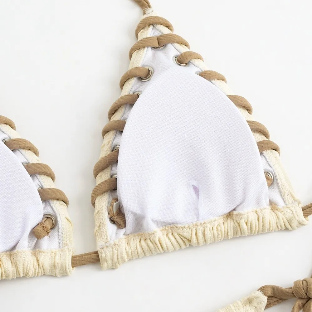 Fashion Rope String Bikini Suit Lace Up Slim Fit Swimwear Set Ruffled Halter Neck Sling Swimsuit Resort Wear
Fashion Rope String Bikini Suit Lace Up Slim Fit Swimwear Set Ruffled Halter Neck Sling Swimsuit Resort Wear