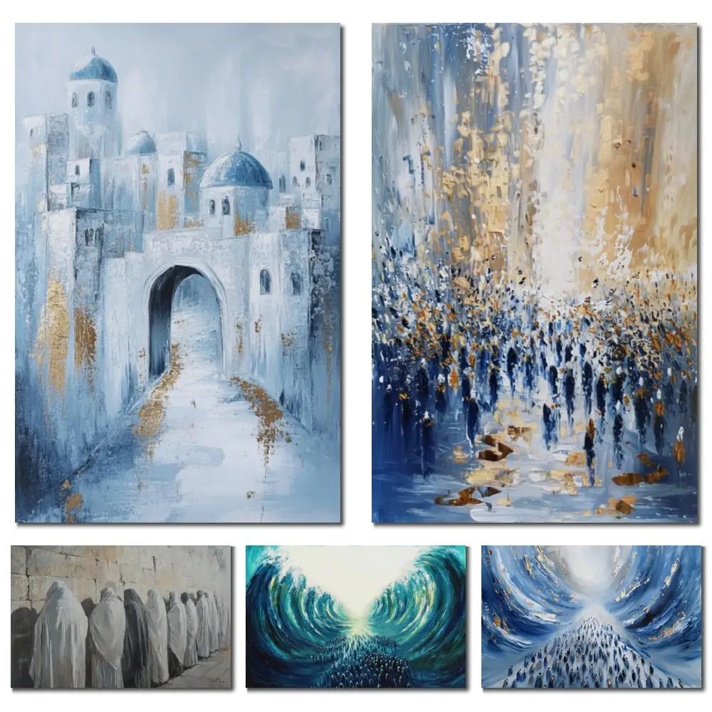Gold Blue Judaica Art Canvas Oil Painting Miracle Crossing Handmade Jewish Seascape Artwork Dining Room Bathroom Decor Textured
Gold Blue Judaica Art Canvas Oil Painting Miracle Crossing Handmade Jewish Seascape Artwork Dining Room Bathroom Decor Textured
