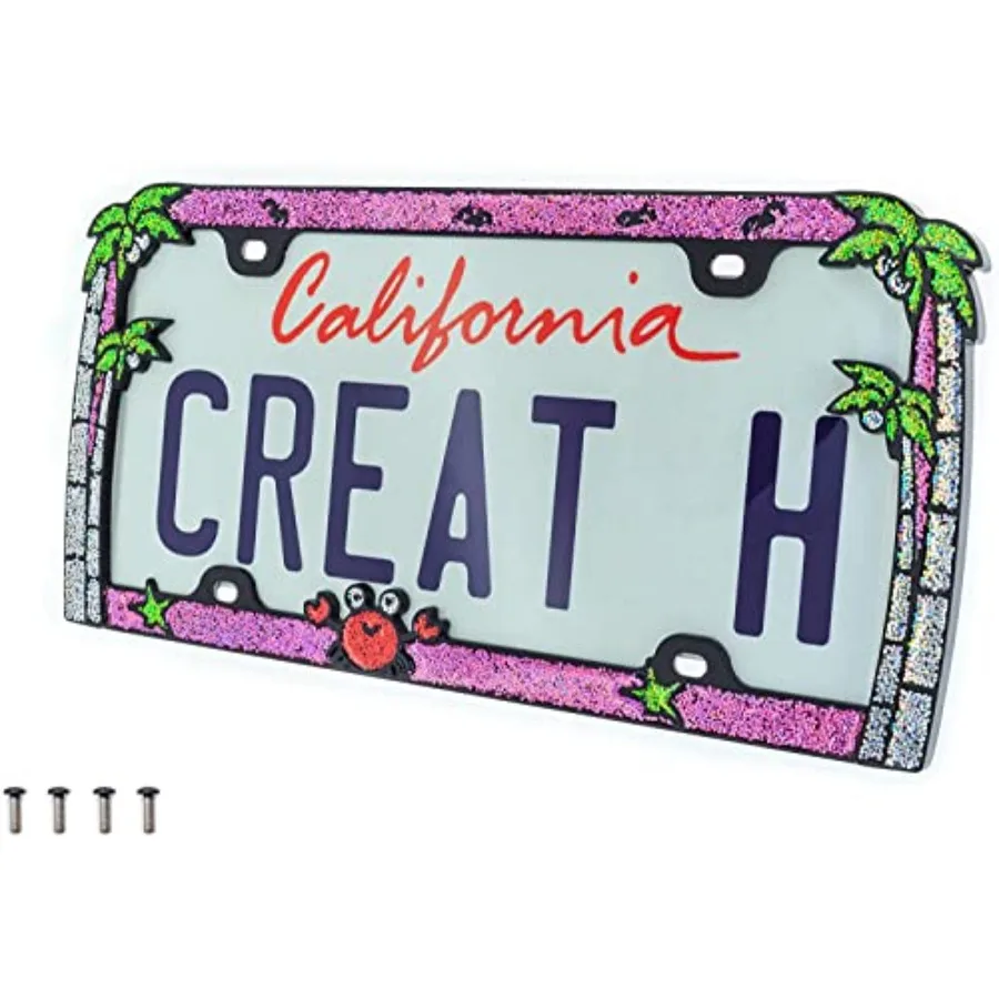 3D Shining Palm Trees Crab License Plate Frame from Pure Zinc Alloy Metal Perfect Plate Holder, Matt Black with Pink Glitters
3D Shining Palm Trees Crab License Plate Frame from Pure Zinc Alloy Metal Perfect Plate Holder, Matt Black with Pink Glitters