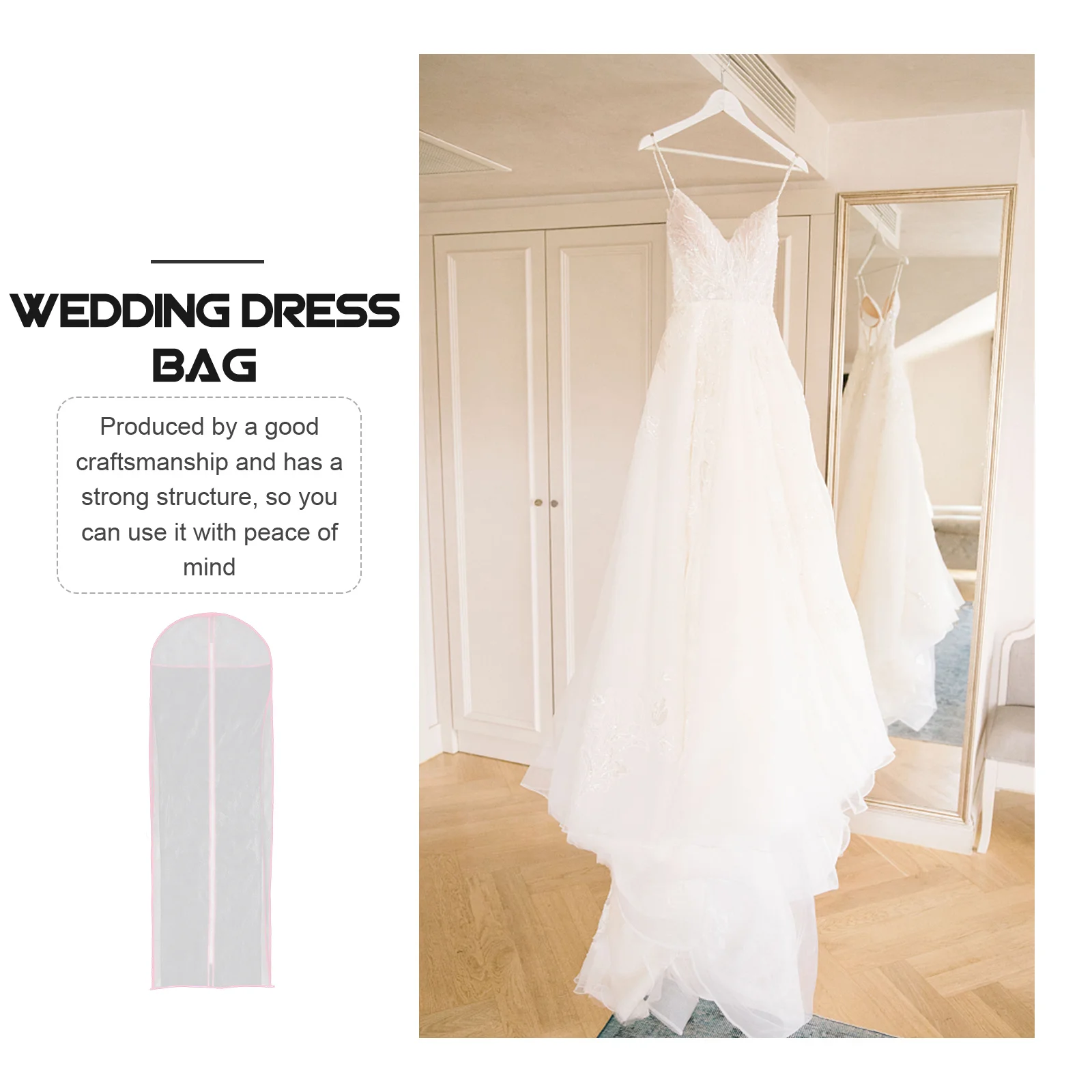 Wedding Dress Bag Long Clear Garment Cover for Gown Storage Breathable Non-Woven Fabric Suit Dance Costume Travel Protection
Wedding Dress Bag Long Clear Garment Cover for Gown Storage Breathable Non-Woven Fabric Suit Dance Costume Travel Protection