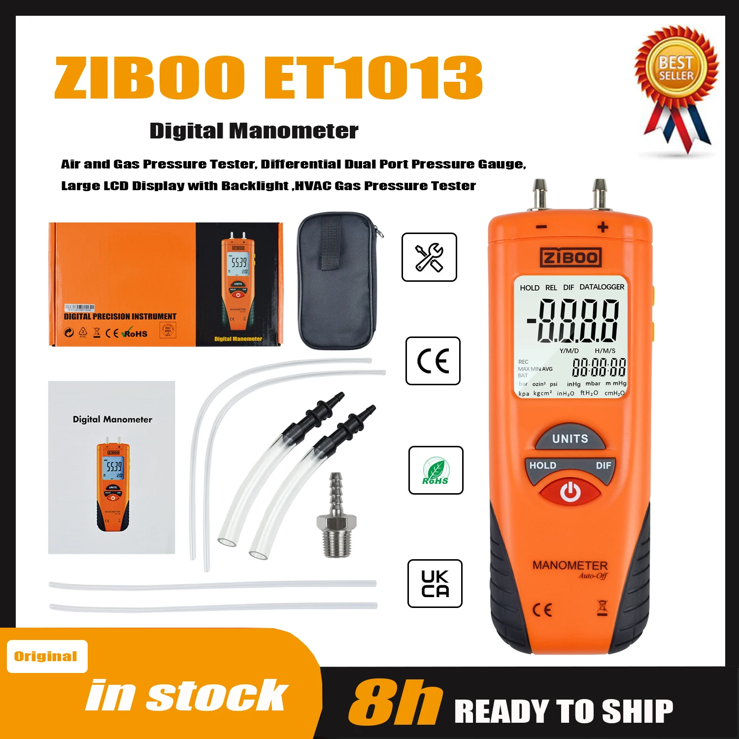 Цифровой манометр ZIBOO ET1013, тестер давления воздуха и газа, дифференциальный манометр с двумя портами, большой ЖК-дисплей, подсветка.
Цифровой манометр ZIBOO ET1013, тестер давления воздуха и газа, дифференциальный манометр с двумя портами, большой ЖК-дисплей, подсветка.