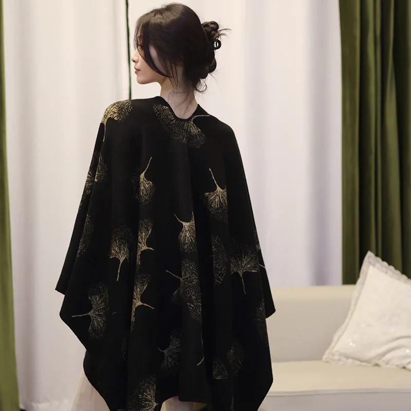 Winter Women Ginkgo Leaf Printed Warm Shawl Cape Poncho Fashion Outer Casual Cold Resistant Long Stole Scarf for Daily Wear
Winter Women Ginkgo Leaf Printed Warm Shawl Cape Poncho Fashion Outer Casual Cold Resistant Long Stole Scarf for Daily Wear