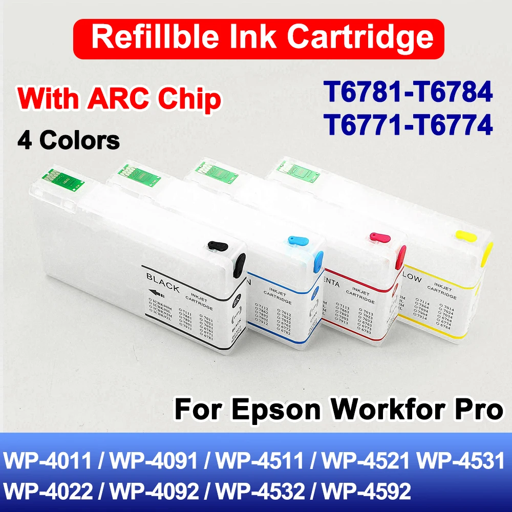 T678 T677 T6781 T6771 Многоразовый картридж для Epson с чипом ARC WP-4011 WP-4091 WP-4511 WP-4521 4531 4022 4092 4532 4592 
T678 T677 T6781 T6771 Многоразовый картридж для Epson с чипом ARC WP-4011 WP-4091 WP-4511 WP-4521 4531 4022 4092 4532 4592