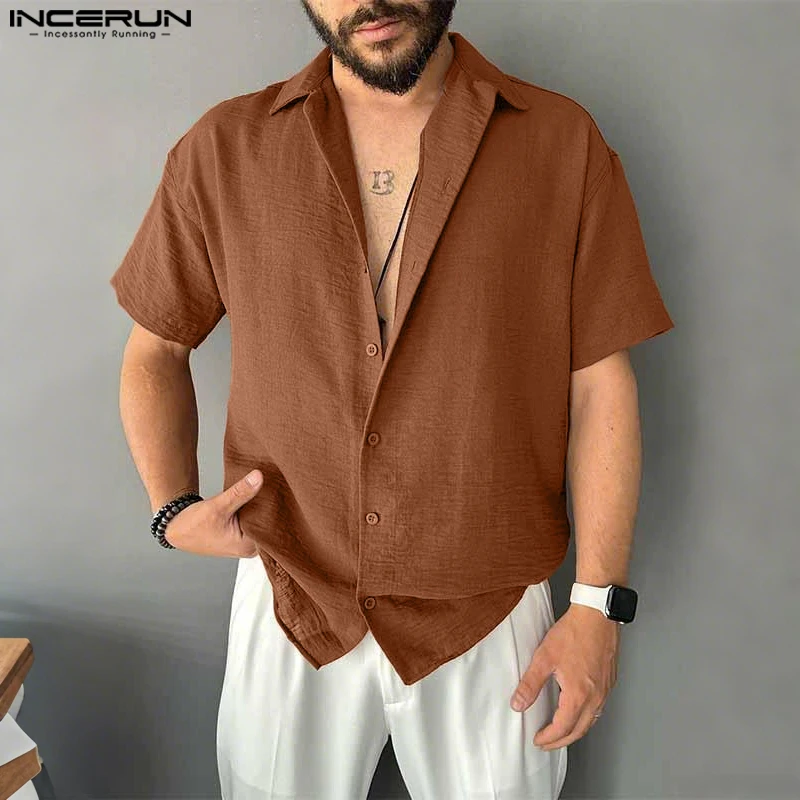 INCERUN Men Shirt Solid Color Lapel Short Sleeve Oversize Casual Men Clothing Summer Cotton Vintage Streetwear Camisas Male Tops
INCERUN Men Shirt Solid Color Lapel Short Sleeve Oversize Casual Men Clothing Summer Cotton Vintage Streetwear Camisas Male Tops