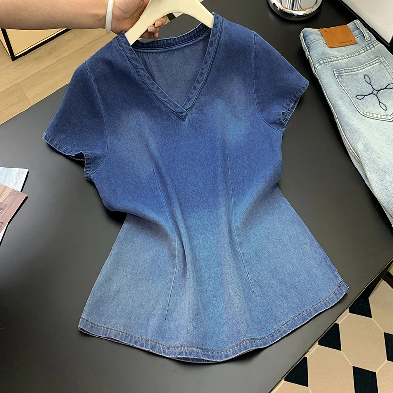 Loose Casual Denim Base Shirt Short Sleeve Women's Top Korean Style plus Size Summer New Arrival Commute Fashion Artistic
Loose Casual Denim Base Shirt Short Sleeve Women's Top Korean Style plus Size Summer New Arrival Commute Fashion Artistic
