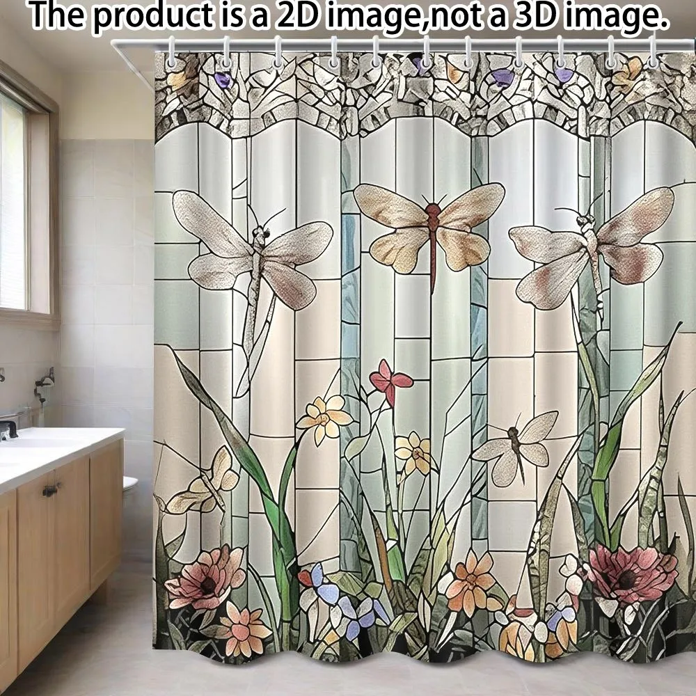 Stained Glass Shower Curtain Dragonfly and Flower Pattern Waterproof Polyester Bathroom Decor Bath Curtain Set
Stained Glass Shower Curtain Dragonfly and Flower Pattern Waterproof Polyester Bathroom Decor Bath Curtain Set