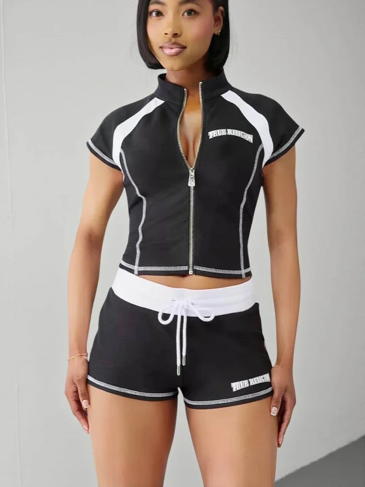 Contrast Trim Collar Two Piece Outfit Zip Crop Top Drawstring Shorts Suit Sporty New Arrival Apparel
Contrast Trim Collar Two Piece Outfit Zip Crop Top Drawstring Shorts Suit Sporty New Arrival Apparel