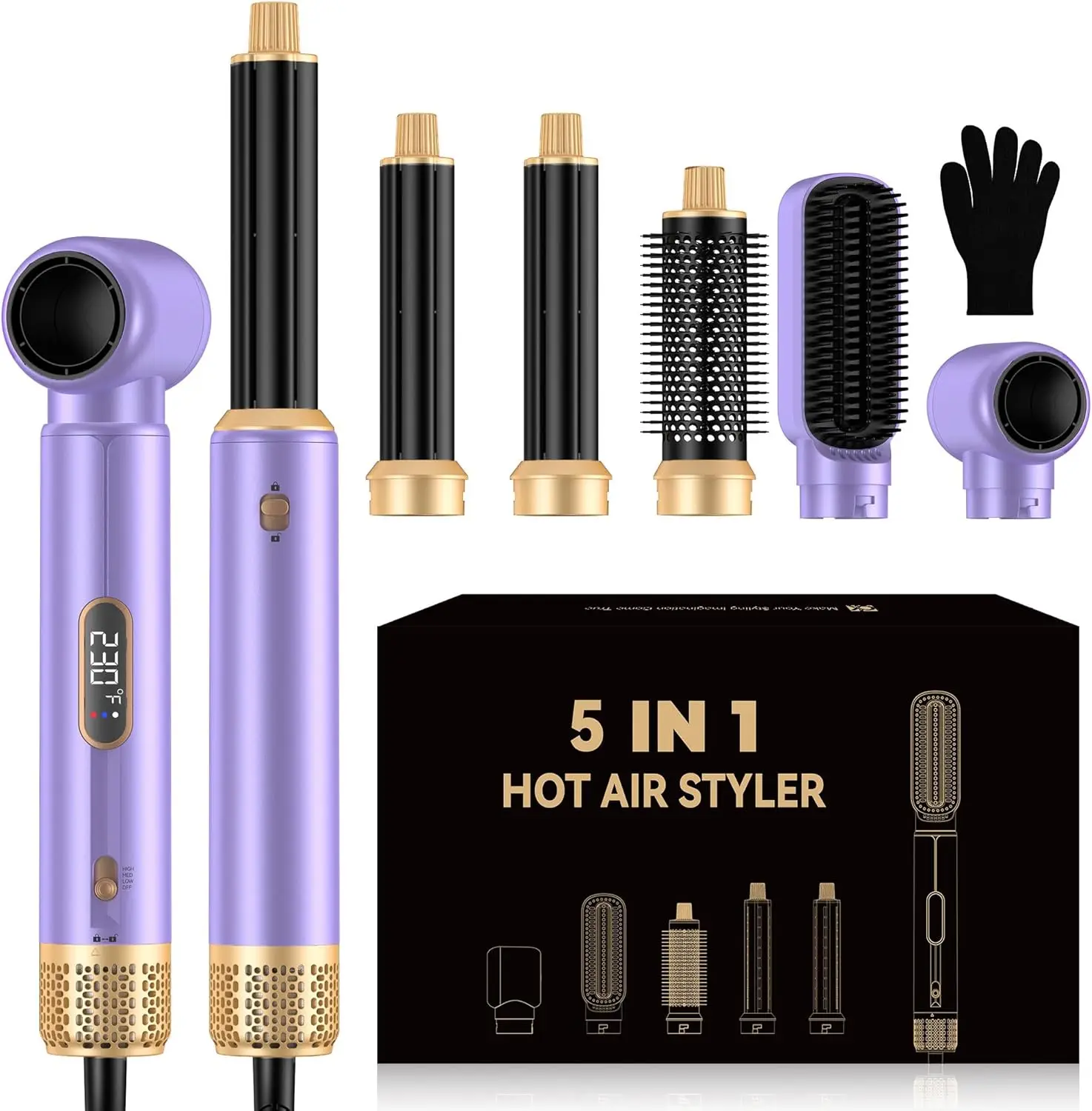 5 in 1 Blow Dryer Brush with LCD Display, Hair Dryer and Curler, Hot Air Brush for Straightening, Curling, Volumizing, 100-120V
5 in 1 Blow Dryer Brush with LCD Display, Hair Dryer and Curler, Hot Air Brush for Straightening, Curling, Volumizing, 100-120V
