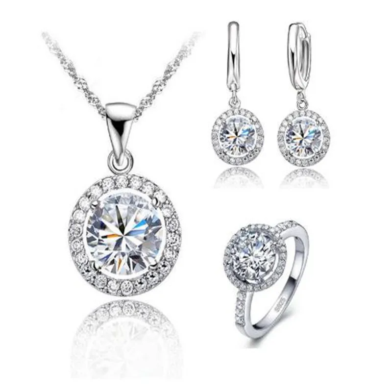 Top Quality Exquisite Women Wedding Necklace Earring Ring Jewelry Set 925 Sterling Silver Zircon Crystal Sets
Top Quality Exquisite Women Wedding Necklace Earring Ring Jewelry Set 925 Sterling Silver Zircon Crystal Sets
