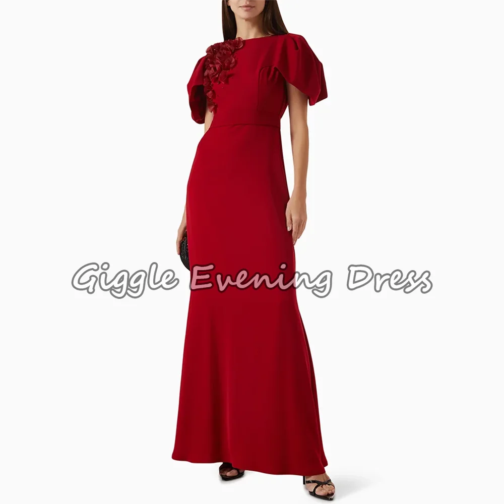 Elegant Red Scoop Neck Straight Evening Dresses Short Ruffle Sleeves and Belt Women's Floor Length Crepe Long Party Gowns
Elegant Red Scoop Neck Straight Evening Dresses Short Ruffle Sleeves and Belt Women's Floor Length Crepe Long Party Gowns