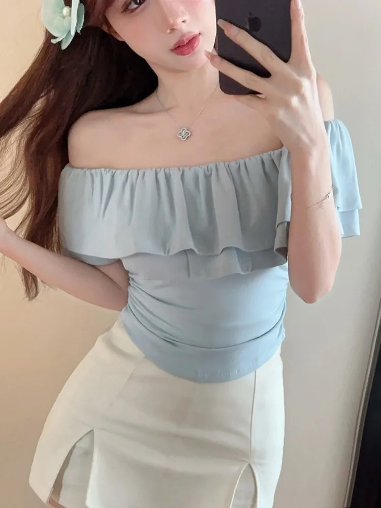 Pure Desire Spicy Girl Short Sleeve T-Shirt Summer Blue Lace Trim Sexy Short Women's Top Korean Style Slim Fit Commute Style
Pure Desire Spicy Girl Short Sleeve T-Shirt Summer Blue Lace Trim Sexy Short Women's Top Korean Style Slim Fit Commute Style