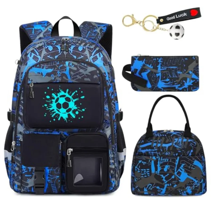 School Backpack for Boys - 4pcs Soccer Boys Backpack with Lunch Box Set for Teens Elementary Middle High School - 18" Large Cap
School Backpack for Boys - 4pcs Soccer Boys Backpack with Lunch Box Set for Teens Elementary Middle High School - 18" Large Cap