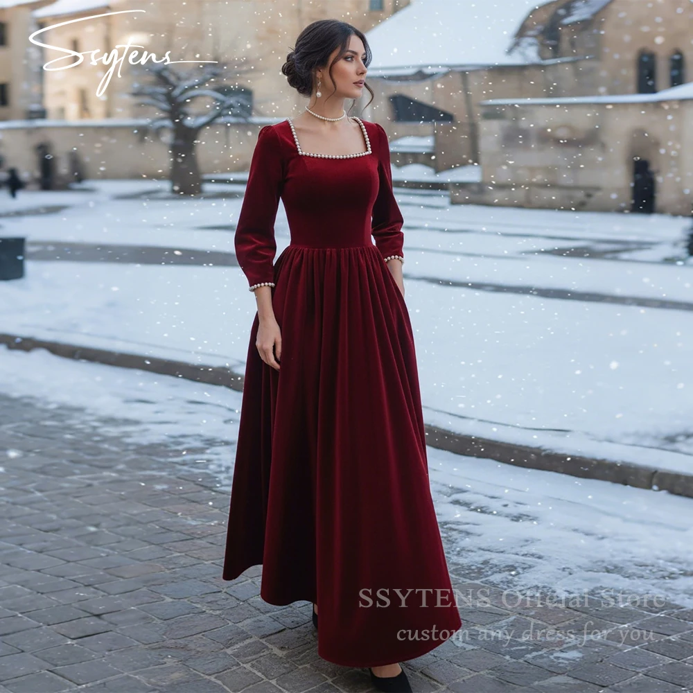 SSYTENS Burgundy Velvet Prom Dresses Square Collar Pearls Wedding Party Dress Charming Christmas Formal Prom Gowns Customized
SSYTENS Burgundy Velvet Prom Dresses Square Collar Pearls Wedding Party Dress Charming Christmas Formal Prom Gowns Customized
