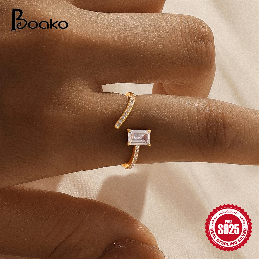 BOAKO 100% 925 Sterling Silver Rectangular Cubic Zirconia Open Rings For Women 18K Gold Plated Finger Ring Anello Argento 925
BOAKO 100% 925 Sterling Silver Rectangular Cubic Zirconia Open Rings For Women 18K Gold Plated Finger Ring Anello Argento 925