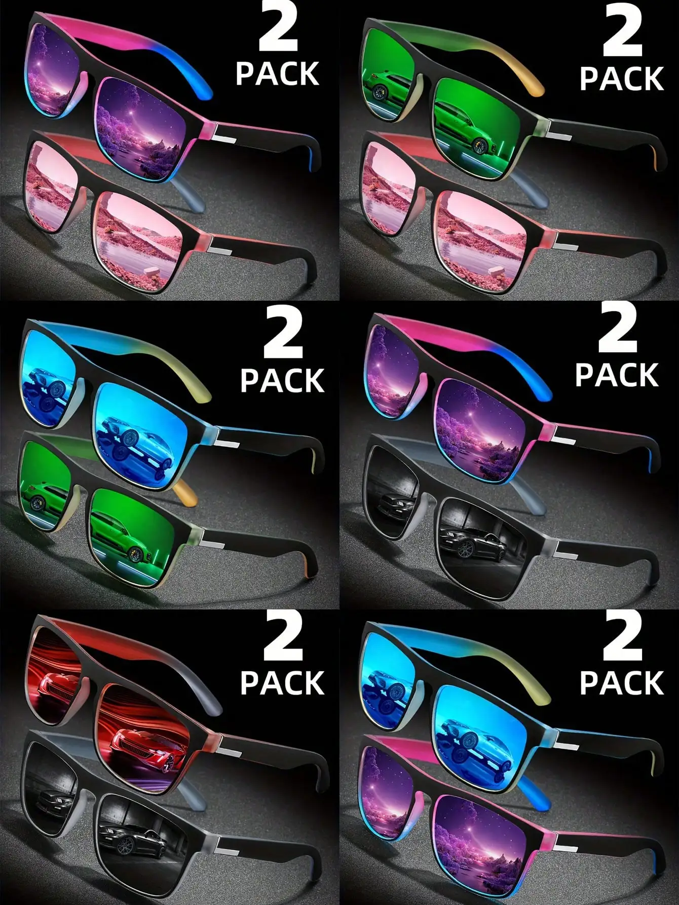 2pcs Set Women Outdoor Sports Multi-Color Lens Eyeglasses, TAC Coated Polarized Glasses With Classic Square Frame Design, Suitable For Daily Casual, Outdoor Activities, Photography, Party & More
2pcs Set Women Outdoor Sports Multi-Color Lens Eyeglasses, TAC Coated Polarized Glasses With Classic Square Frame Design, Suitable For Daily Casual, Outdoor Activities, Photography, Party & More