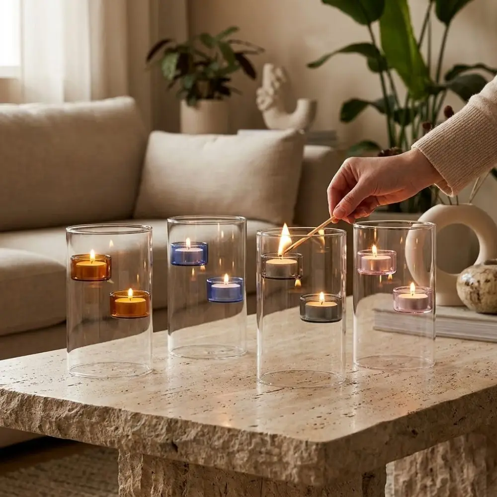 Cylinder Shape Glass Tealight Candle Holder Romantic Exquisite Candle Cup Transparent Versatile Aromatherapy Holder
Cylinder Shape Glass Tealight Candle Holder Romantic Exquisite Candle Cup Transparent Versatile Aromatherapy Holder