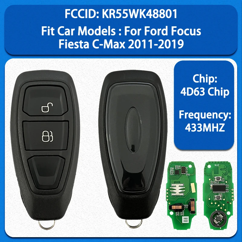 CN018059 Aftermarket Smart Key 2 Buttons 433MHZ 4D63 Chip FCC KR55WK48801 Keyless Go For Ford Focus Fiesta C-Max 2011-2019
CN018059 Aftermarket Smart Key 2 Buttons 433MHZ 4D63 Chip FCC KR55WK48801 Keyless Go For Ford Focus Fiesta C-Max 2011-2019
