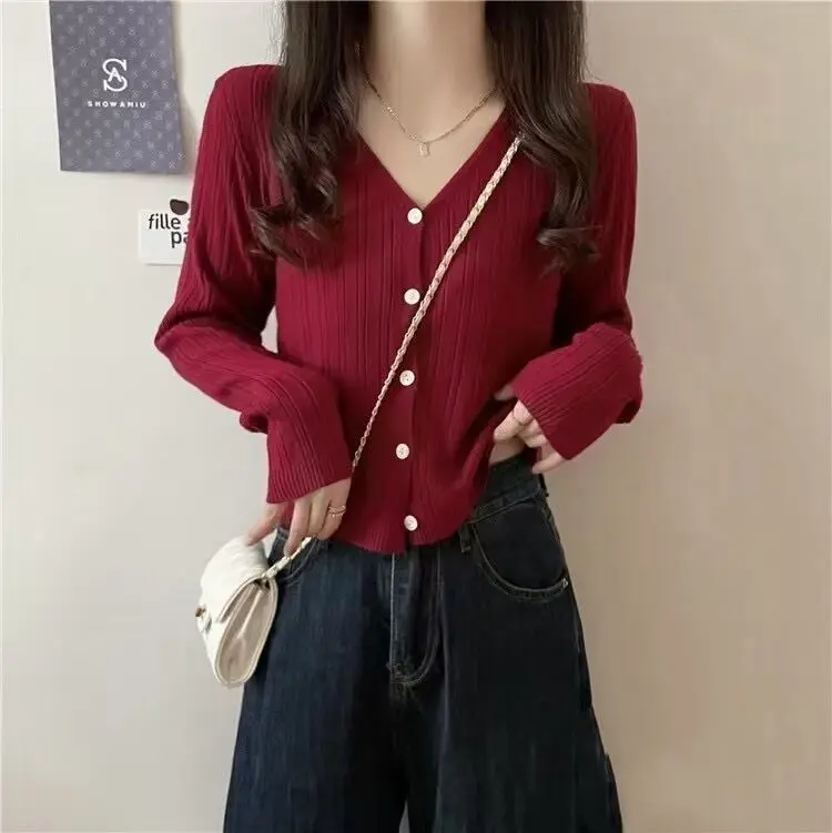 Spring Autumn Loose Lazy Style Long Sleeve V-Neck Knitted Open Cardigan Short Slimming Versatile Base Shirt Trendy Women's Top
Spring Autumn Loose Lazy Style Long Sleeve V-Neck Knitted Open Cardigan Short Slimming Versatile Base Shirt Trendy Women's Top