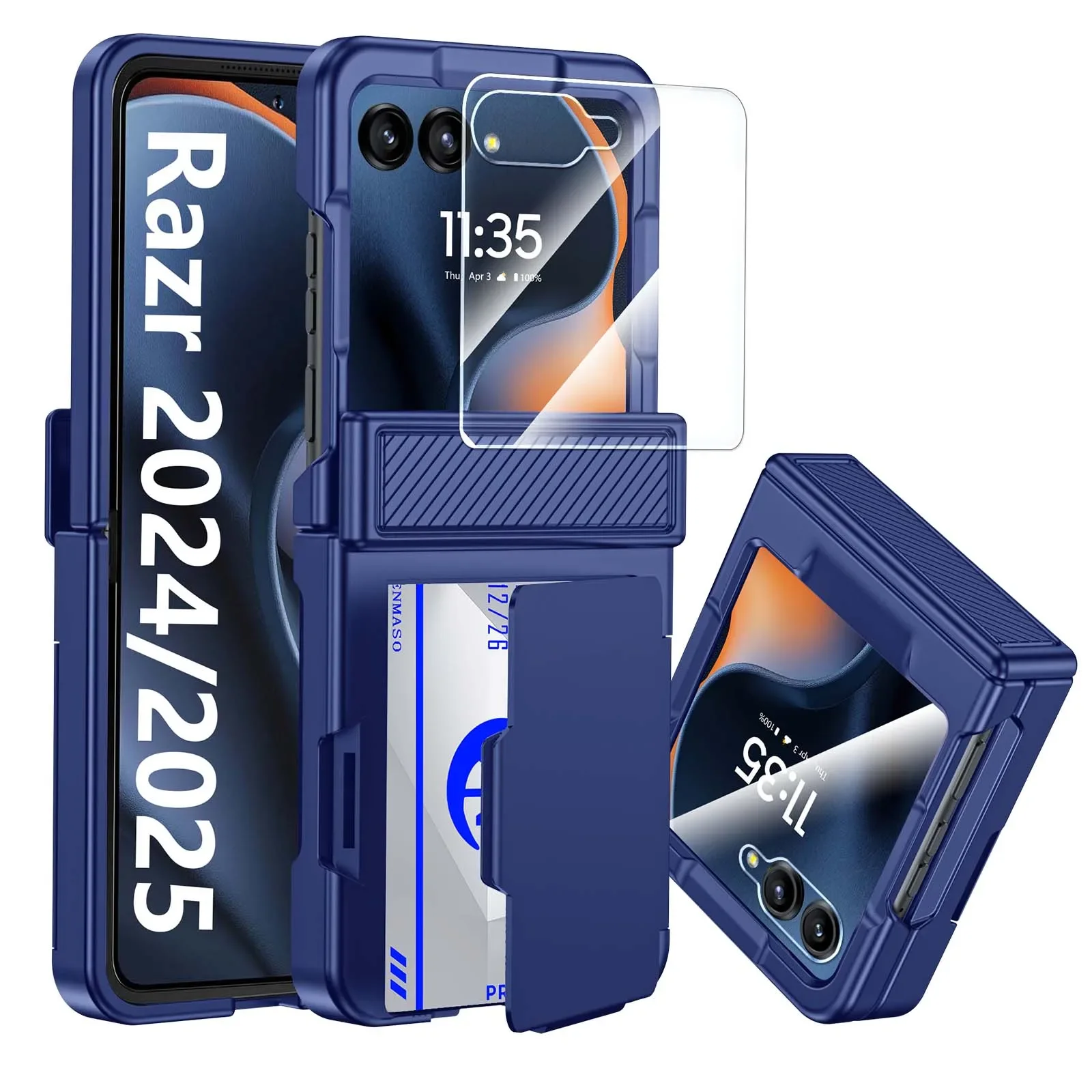 for Moto Razr 70 2026/60 2025/50 2024 Phone Case,with Card Clip,Hinge Protection,RFID Shielding and Screen Protector-Blue
for Moto Razr 70 2026/60 2025/50 2024 Phone Case,with Card Clip,Hinge Protection,RFID Shielding and Screen Protector-Blue