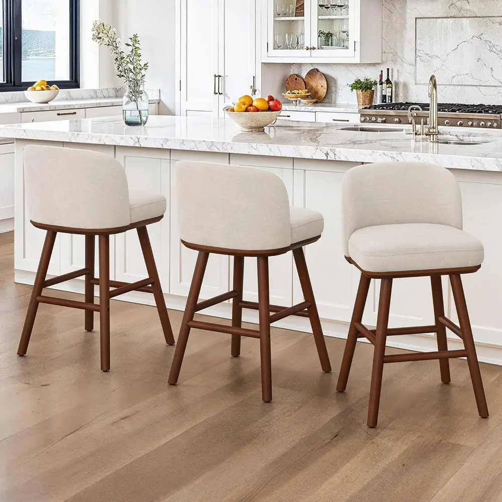 Set of 3 Upholstered Counter Height Bar Stools with Wooden Legs, Beige Fabric, 19.7 W x 27.6 H
Set of 3 Upholstered Counter Height Bar Stools with Wooden Legs, Beige Fabric, 19.7 W x 27.6 H
