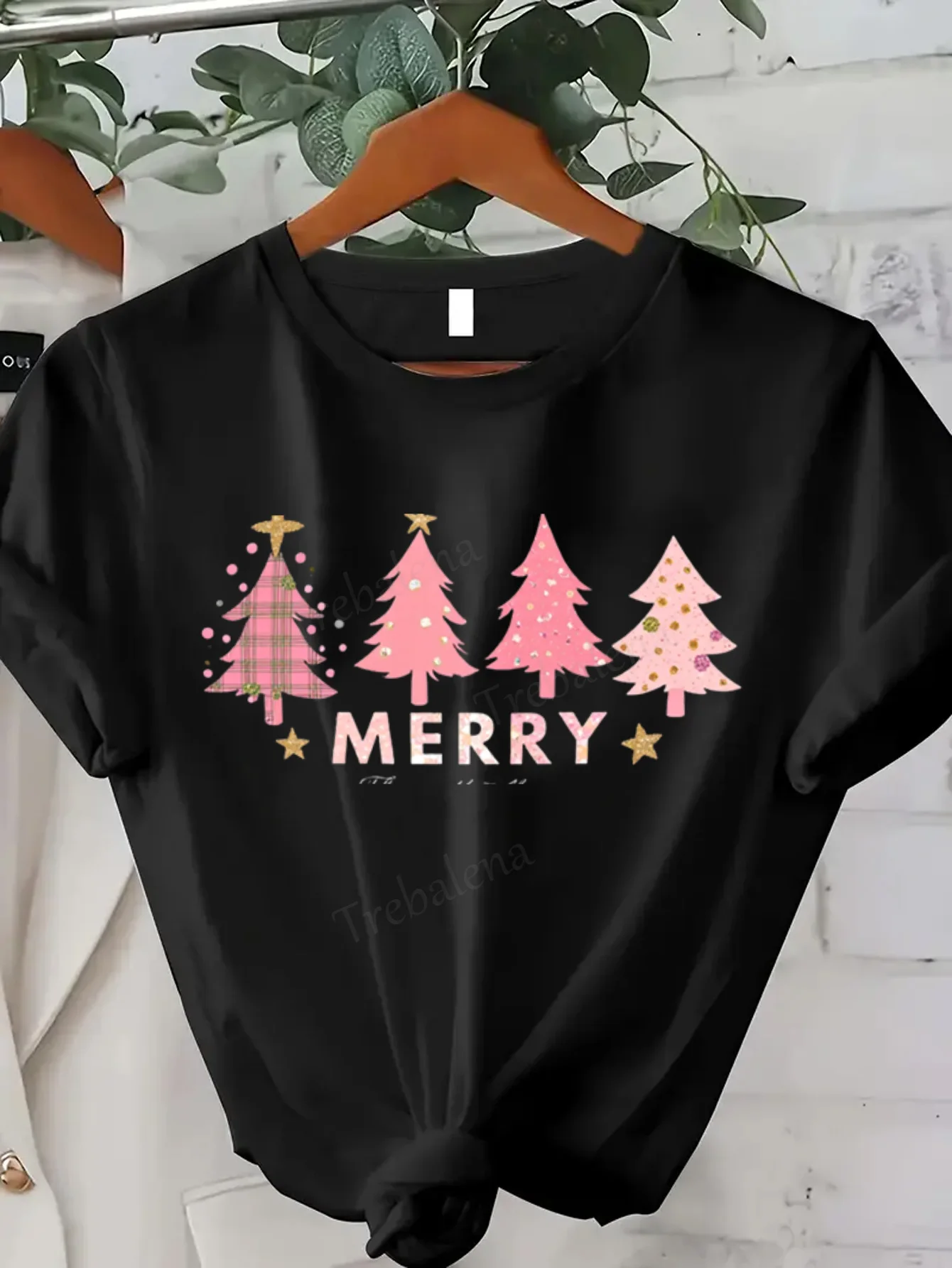 Women T-shirt Pink Christmas Trees "MERRY" Women's Casual T-Shirt 
Women T-shirt Pink Christmas Trees "MERRY" Women's Casual T-Shirt