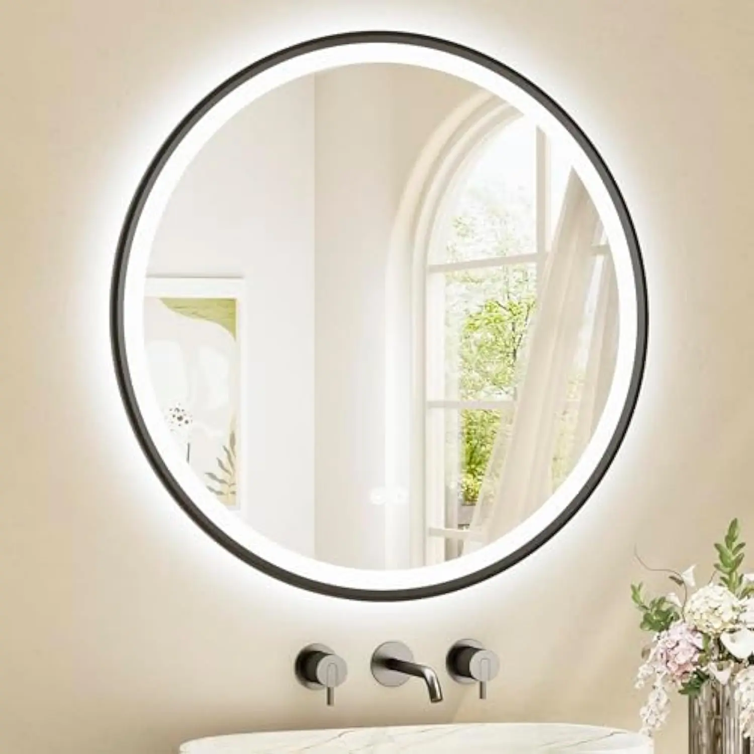 Round Led Lighted Bathroom Mirror Matte Black Frame 30 Inch Front and Backlit Circle Round Light up Vanity Mirror with Lights,
Round Led Lighted Bathroom Mirror Matte Black Frame 30 Inch Front and Backlit Circle Round Light up Vanity Mirror with Lights,