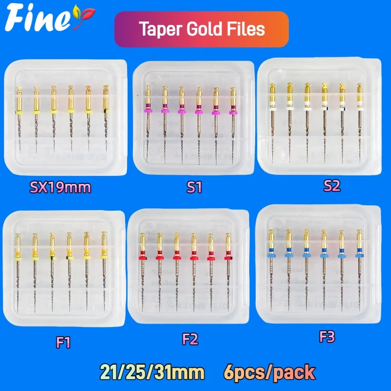 Dental Endodontic Files 21/25/31mm SX-F3 Taper Gold Endodontic Rotary Files 6pcs Root Canal Files for Endomotor Dentistry
Dental Endodontic Files 21/25/31mm SX-F3 Taper Gold Endodontic Rotary Files 6pcs Root Canal Files for Endomotor Dentistry