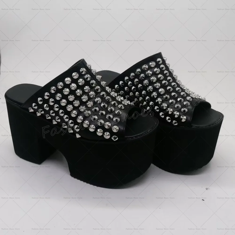 Black Rivet Decor Platform Slippers Thick Heel Matte Leather High Heel Shoes for Women Heels Party Shoes 2025 Zapatos Para Mujer
Black Rivet Decor Platform Slippers Thick Heel Matte Leather High Heel Shoes for Women Heels Party Shoes 2025 Zapatos Para Mujer