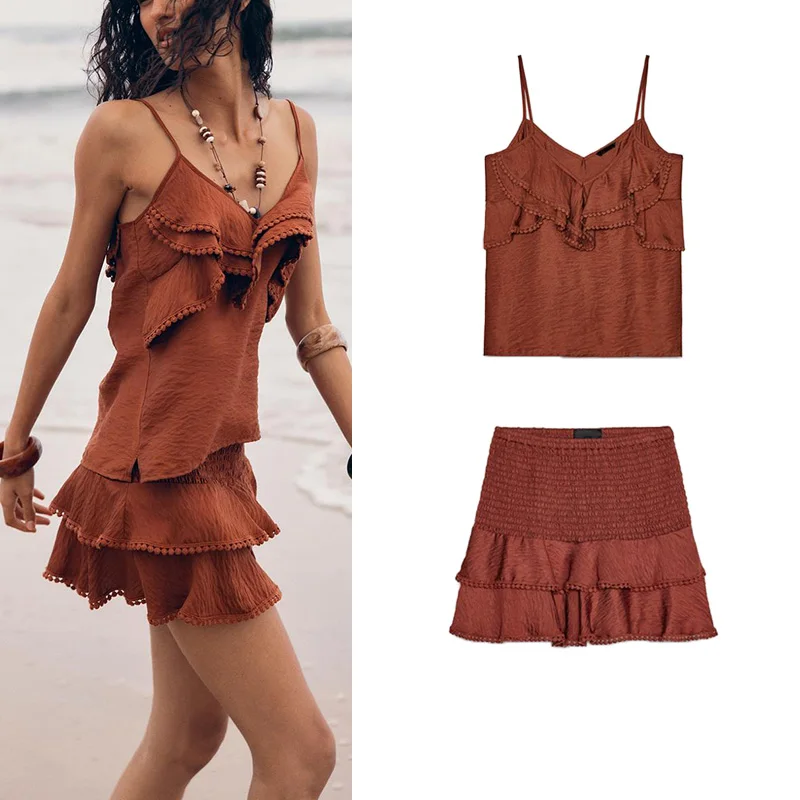mat High Waist Skirt Pants Top Layer Decorative V Ne ort Sve Summer Faion Set ZA 8372087 8372088 
mat High Waist Skirt Pants Top Layer Decorative V Ne ort Sve Summer Faion Set ZA 8372087 8372088