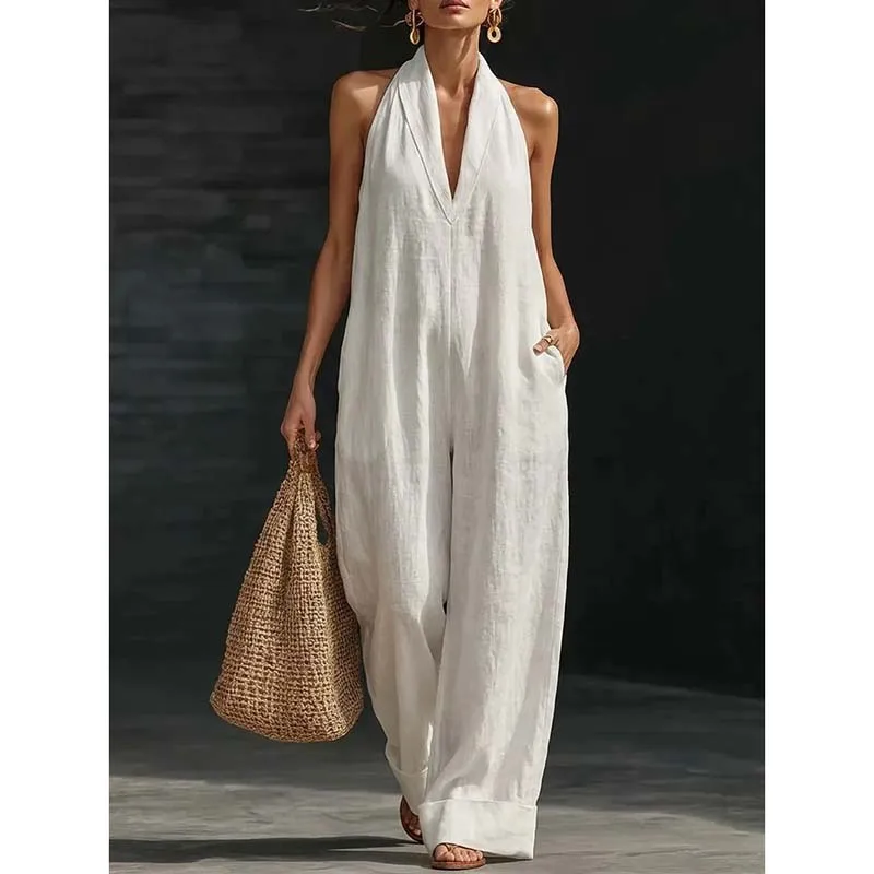 Holiday Style Solid Color V-neck Jumpsuit Long Women's Loose Sleeveless Slimming Wide Leg Casual Jumpsuit
Holiday Style Solid Color V-neck Jumpsuit Long Women's Loose Sleeveless Slimming Wide Leg Casual Jumpsuit