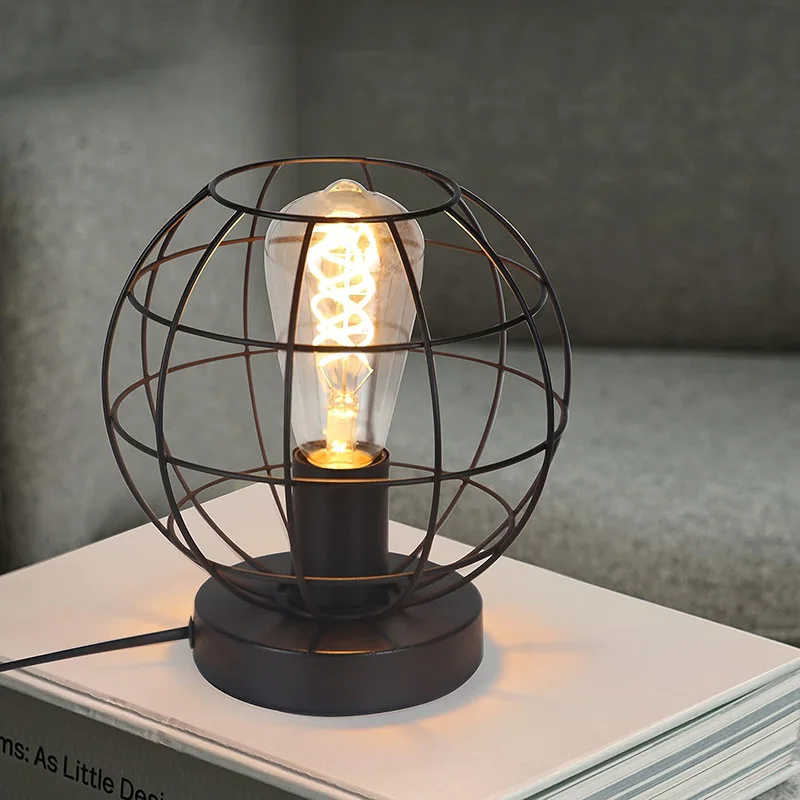 Retro nostalgic style wrought iron desk lamp with socket and mesh cover, black small desk lamp decoration desk lamp 
Retro nostalgic style wrought iron desk lamp with socket and mesh cover, black small desk lamp decoration desk lamp